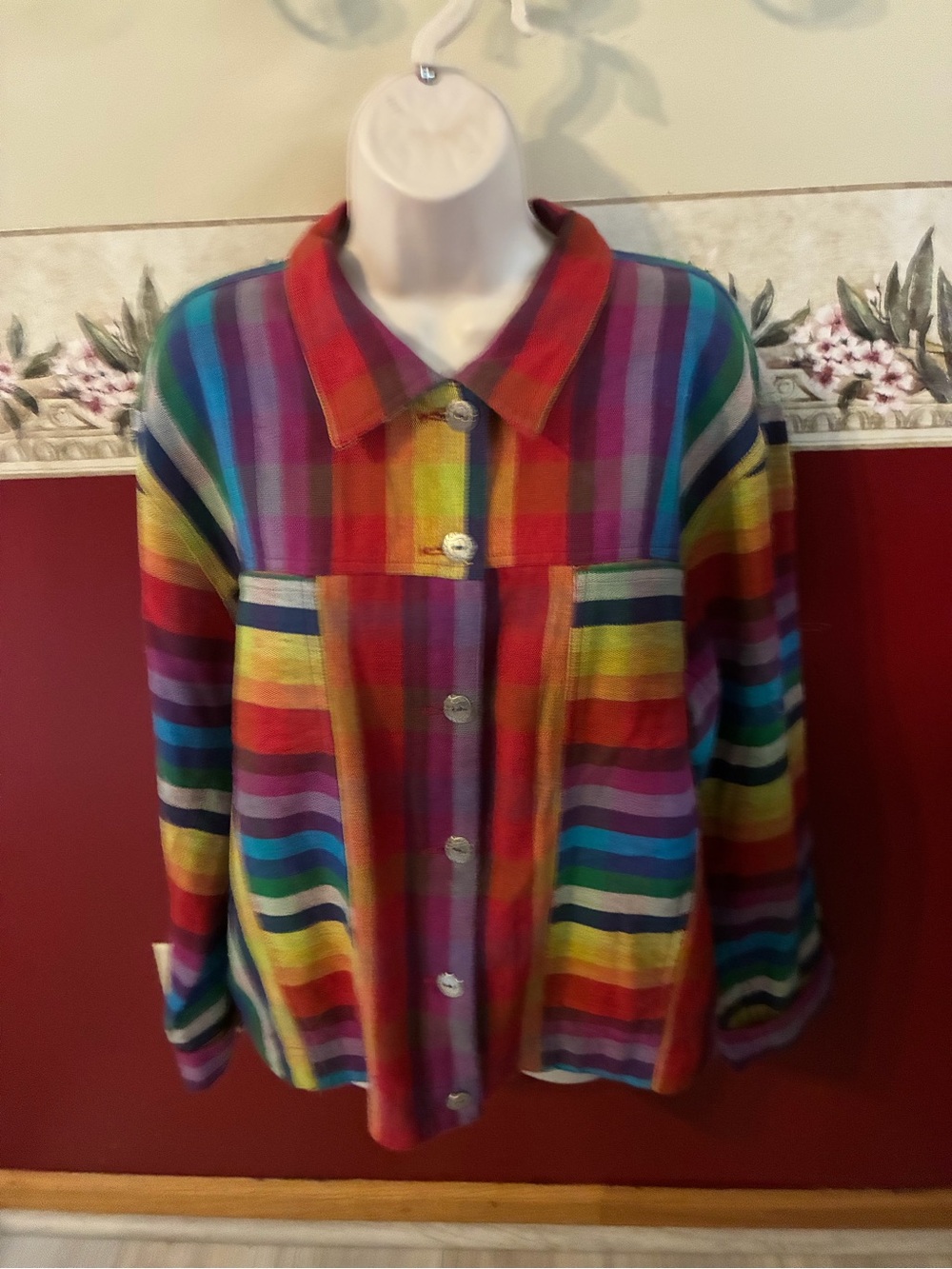 Chico's Multicolor Striped Jean Jacket - Red, Blue, Green, Yellow, Purple